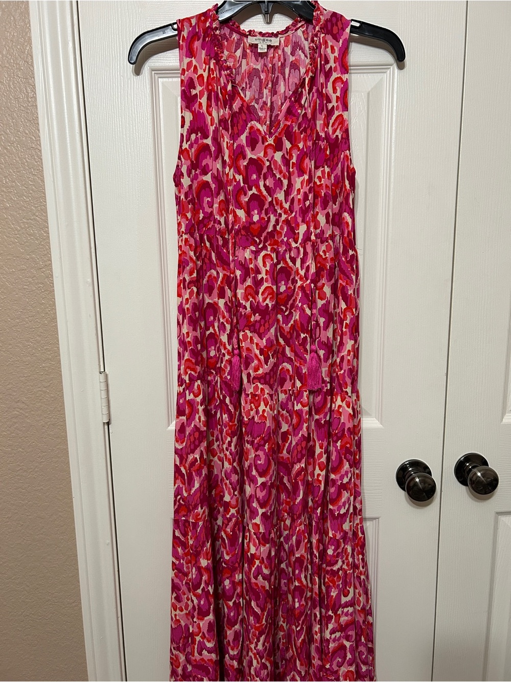 Umgee Fuchsia Pink & Coral Print Sleeveless Maxi Dress